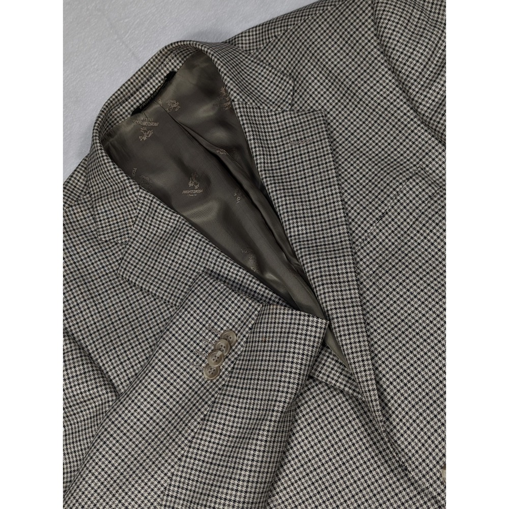 Pronto Moda Silk Wool Cashmere Houndstooth Plaid‎ Mens Blazer Size 42R